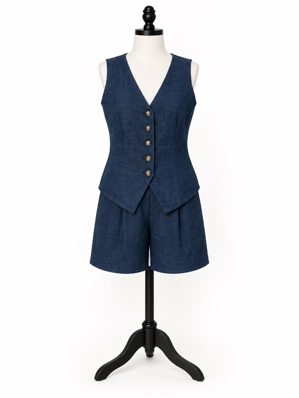 Good Luck Gem Navy Shorts and Button-Front Vest Set